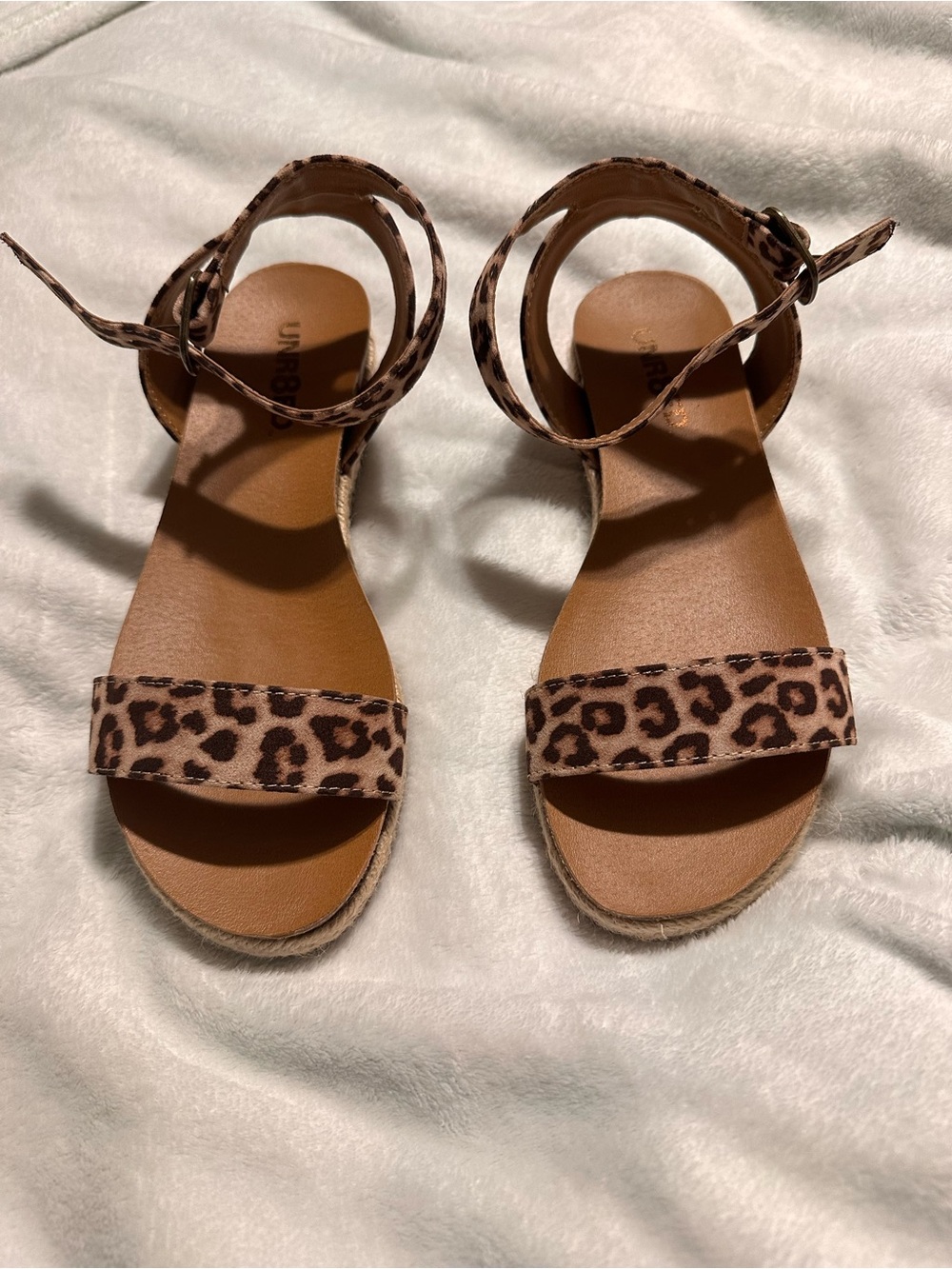 Leopard Print Ankle-Strap Sandals in Brown